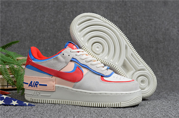 Women's Air Force 1 Low Top Grey/Red Shoes 035